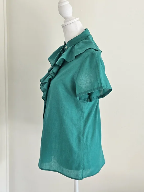 Women's Teal Ruffle Button-Front Blouse - Picture 2 of 4